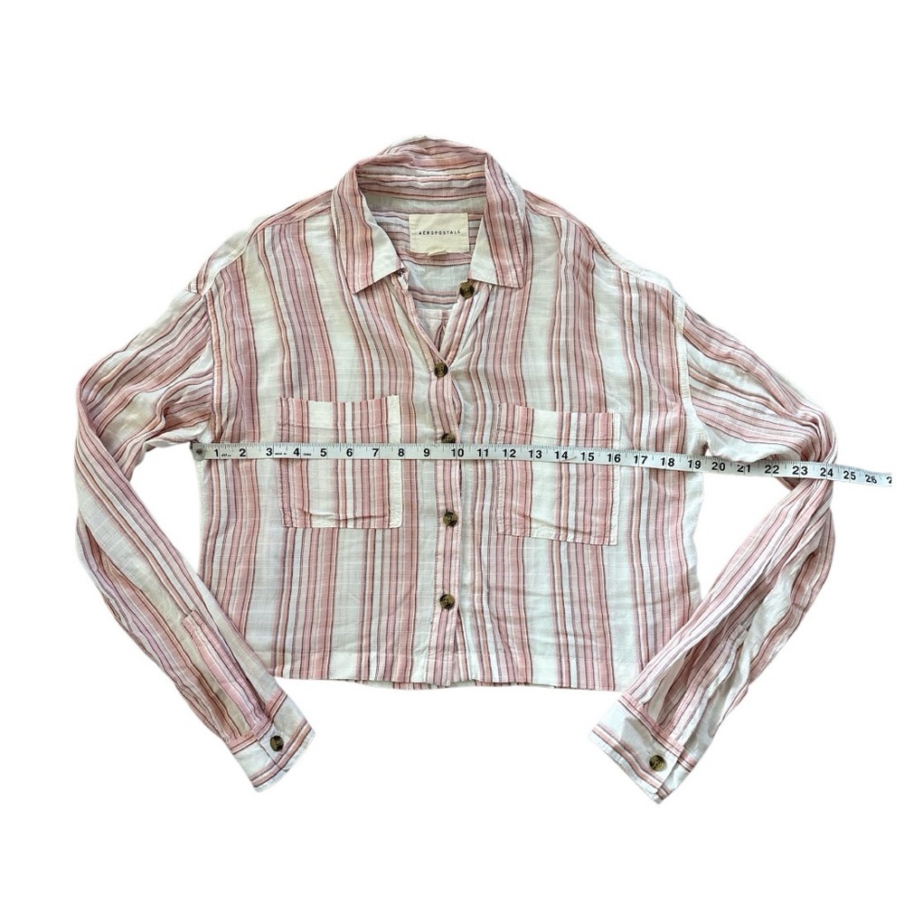 Aeropostale Long Sleeve Striped Button-Down Top Pink White Small‎ - Picture 10 of 13